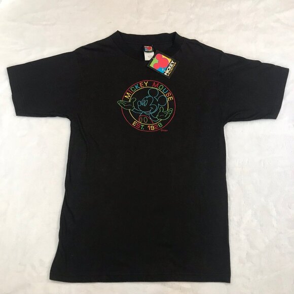 DEADSTOCK Mickey Unlimited Black Shirt Rainbow Embroidery Large - Picture 1 of 10